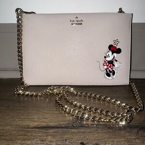 Kate Spade Cream Crossbody Bag with Gold Chain and Minnie Mouse Design